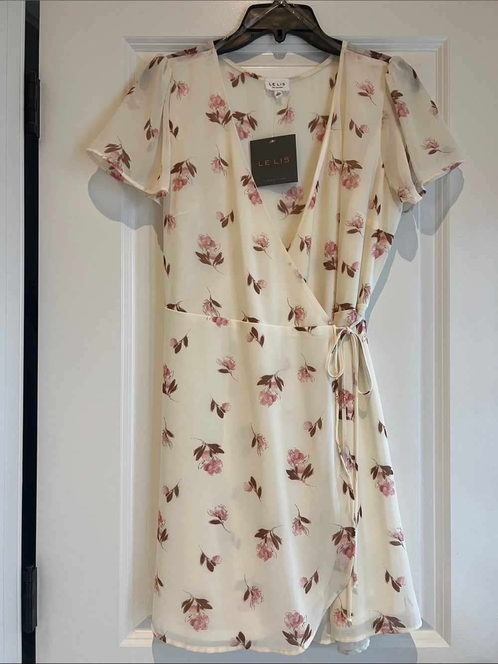 Le Lis Cream Mini Wrap Dress with Pink Floral Print